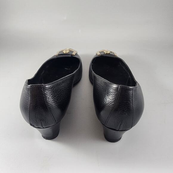 Fendi Black Leather Wedge Pumps Gold Logo Accent - IT Size 40 - US Size 10 - Picture 6 of 13